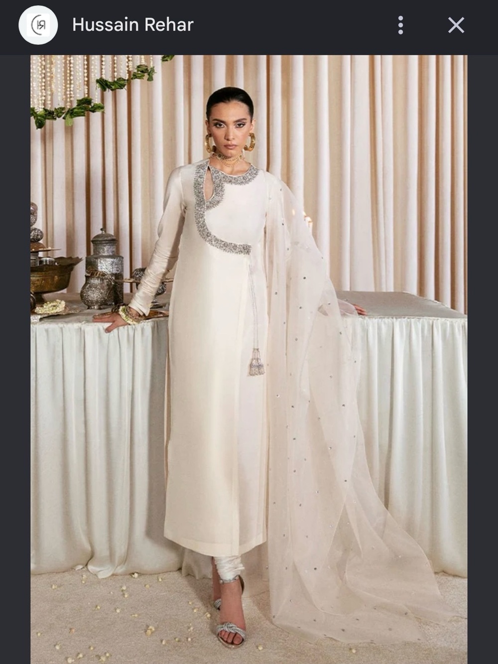 Husain Rehar Yakomoz Ivory raw silk Embellished Long Dress S